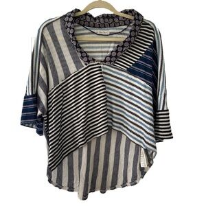 We the Free Patchwork Floral Oversized Top | Blue and White